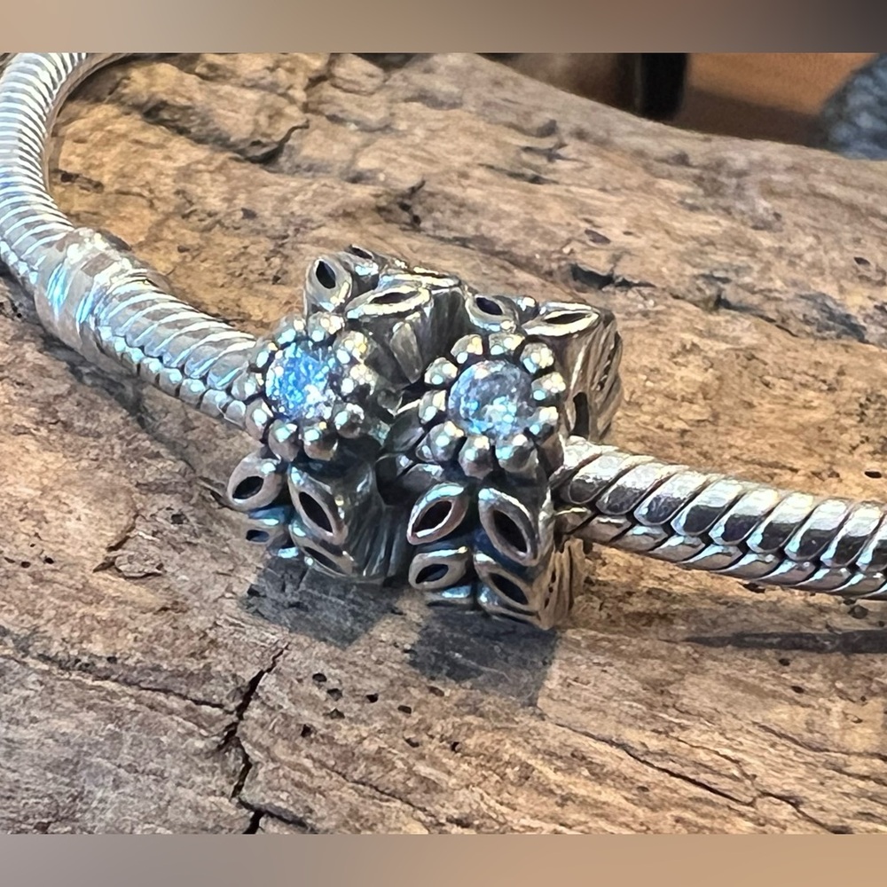 Authentic Pandora Set of 2 Twice as Nice Spacers Bead Charm Clear White CZ